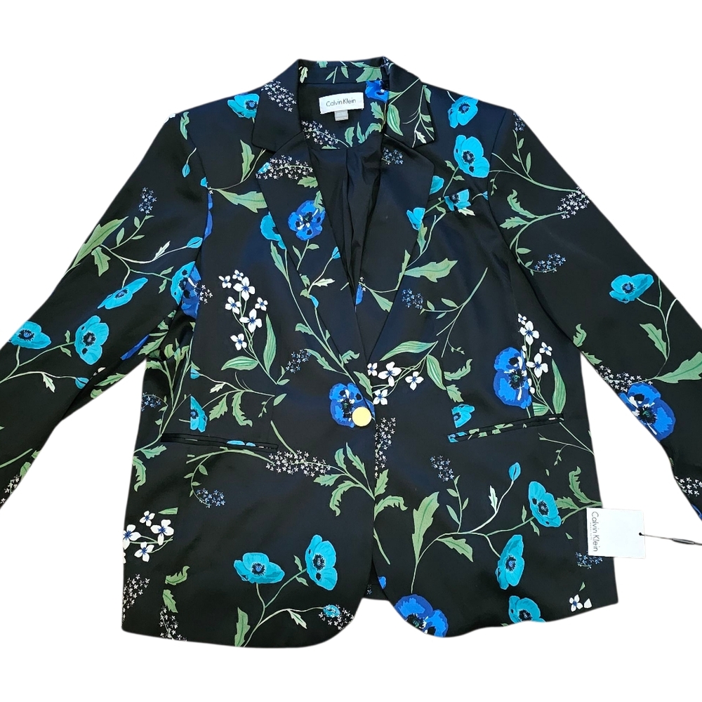 Calvin Klein Black Blazer with Blue and Green Floral Design